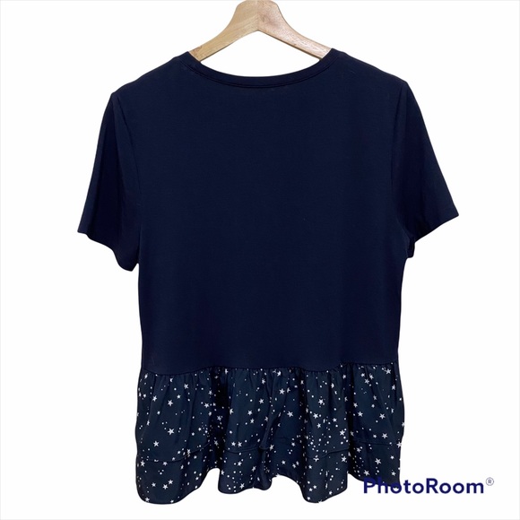 EB5261 KATE SPADE | Broome Street Star Print Ruffle Hem Navy Tee Shirt Casual - Picture 2 of 5